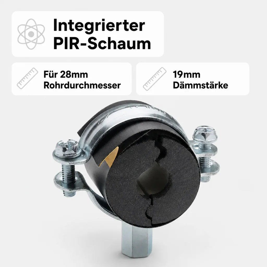 Rohrisolierung, Isolierschelle mit Rohrträger, 28x19mm, druckfest