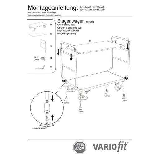 Etagenwagen mit 2 Böden 250 kg Traglast Typ XL + EasySTOP