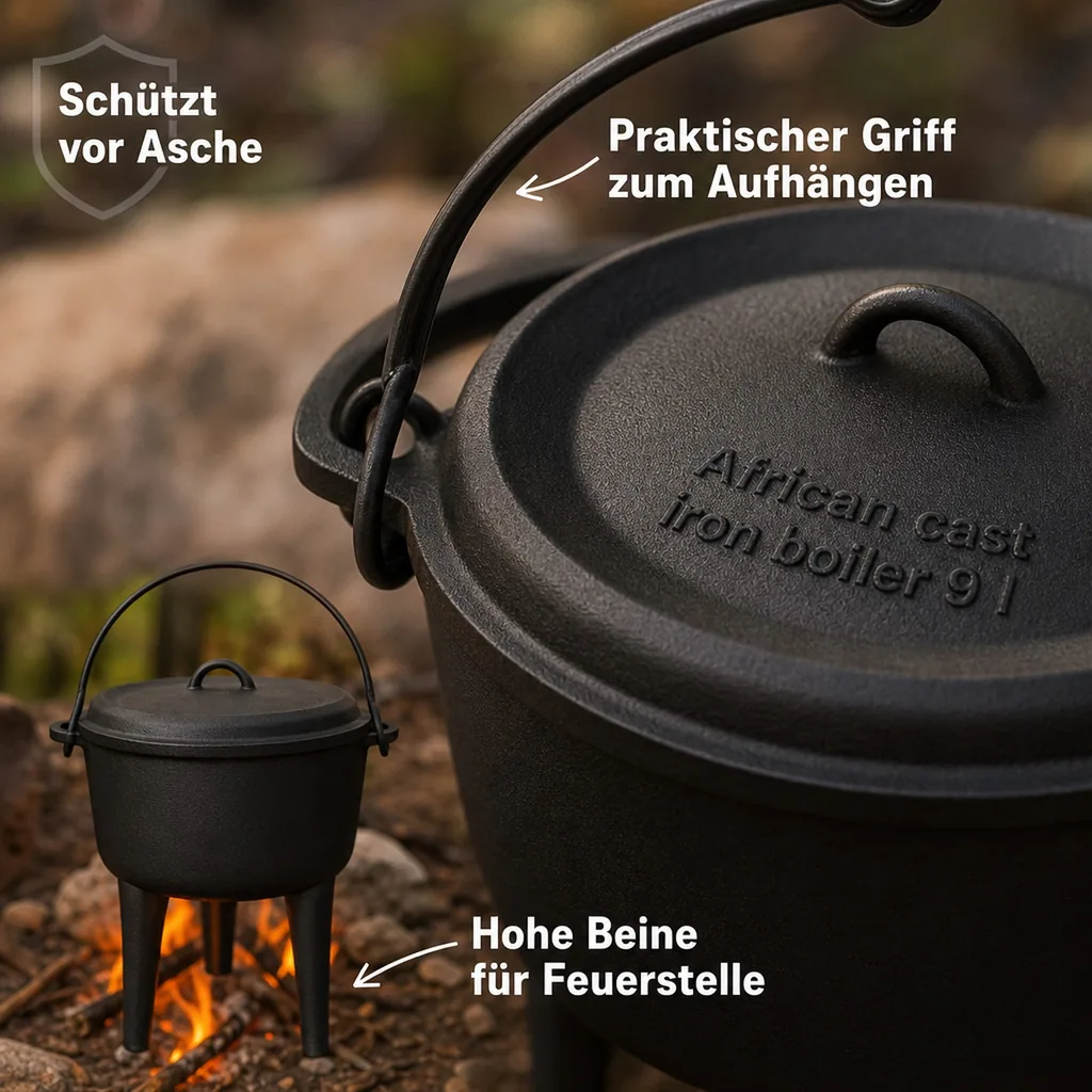 Gusseisenkessel 9l, Kessel für offenes Feuer, Gulaschkessel, Feuerkessel