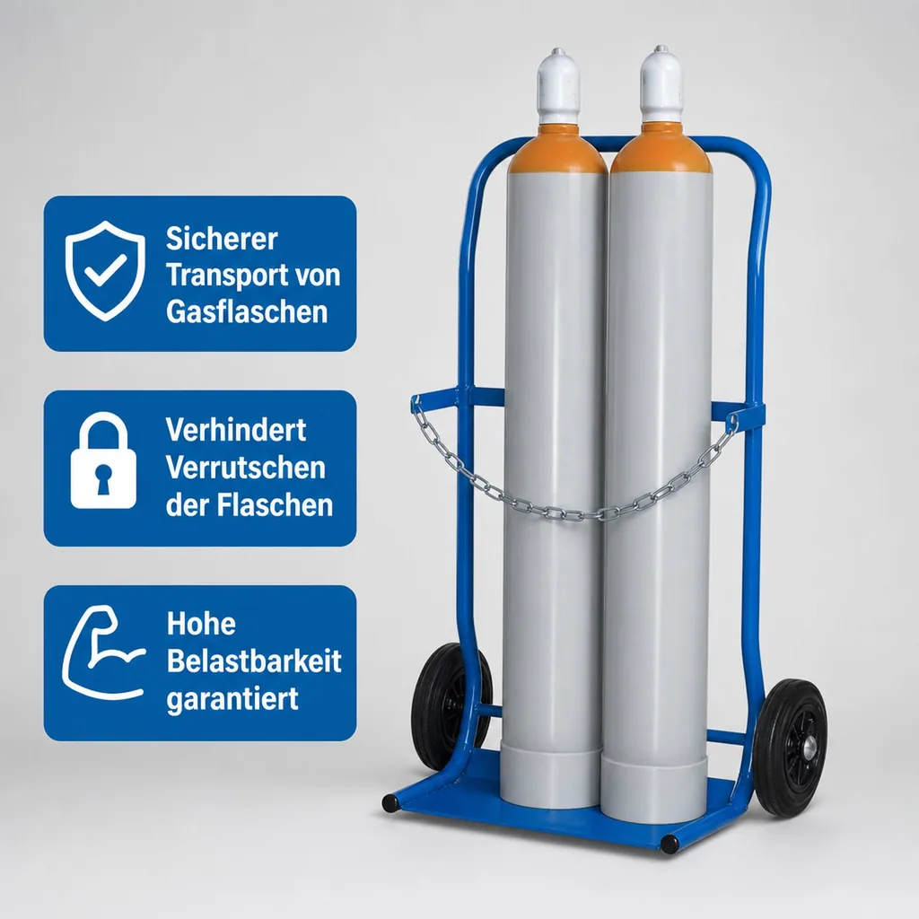 Stahlflaschenkarre, Flaschenkarre für 2 x 10l Stahlflaschen, 50kg Traglast