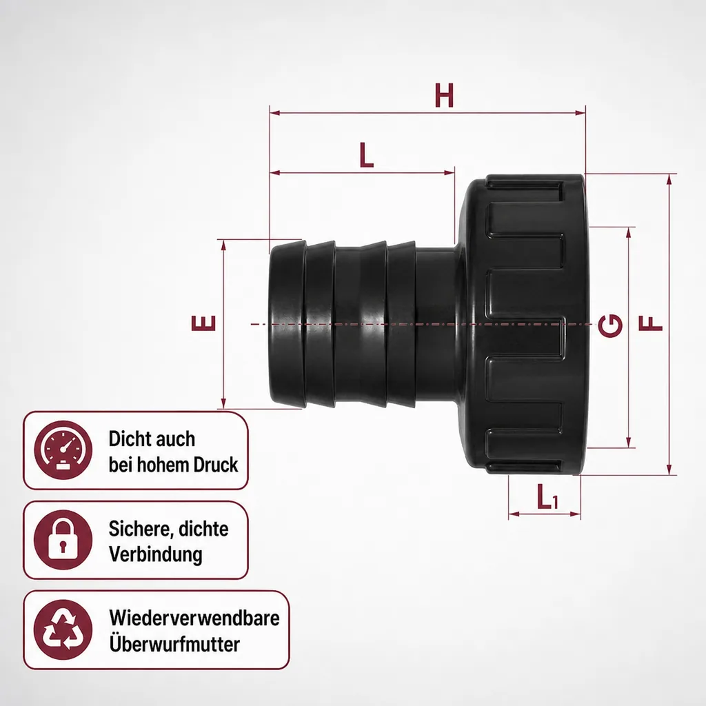 PVC Schlauchtülle, Schlauchtülle mit Überwurfmutter, 2" IG x 40 mm