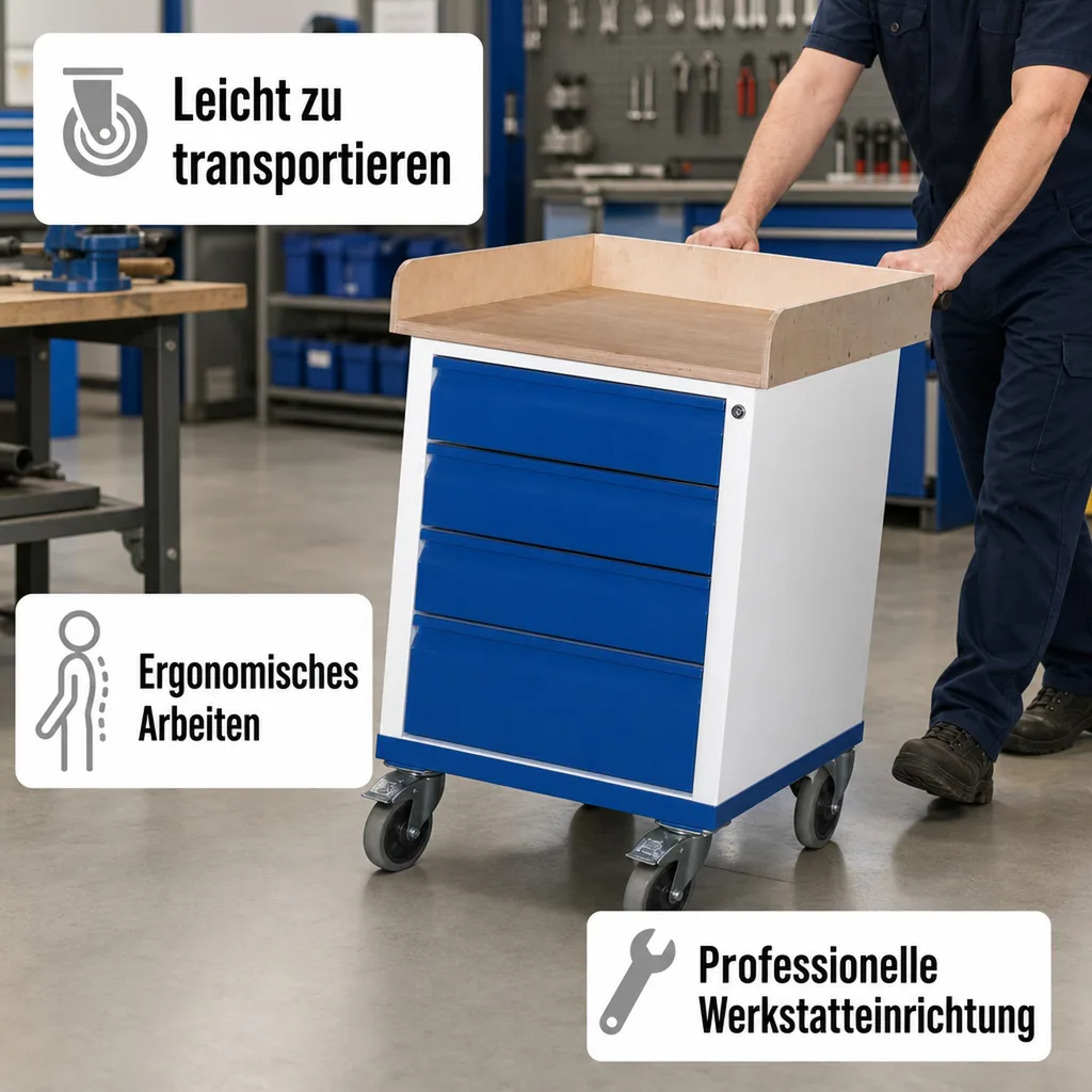 Werkstattschrank, Schubladenschrank, 4 Schubladen, mit Ladefläche