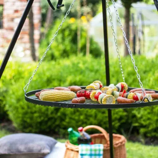 Schwenkgrill, Dreibein Schwenkgrill, Grillrost Edelstahl 80cm, Schwenkgrill Set, Grill mit Dreibein