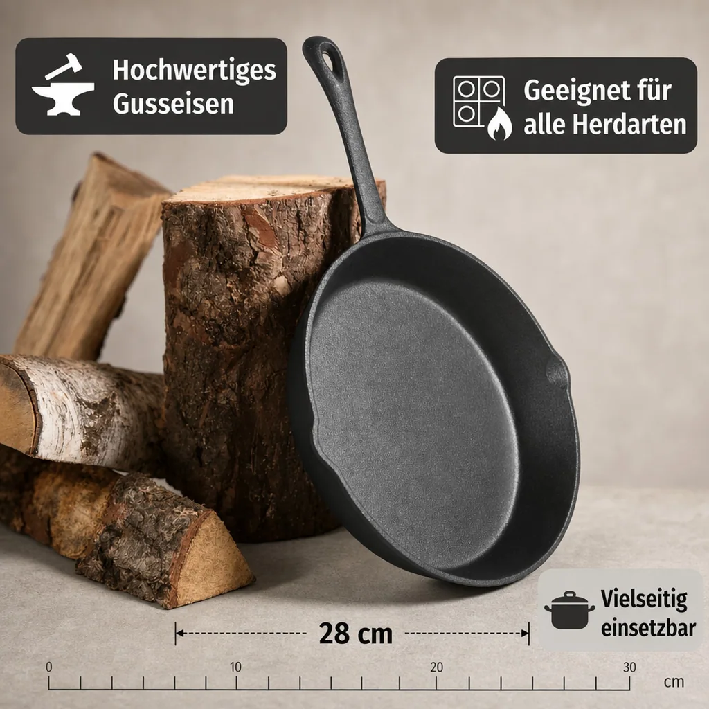 Gusseisenpfanne 28 cm, vielseitig, robust & handgefertigt
