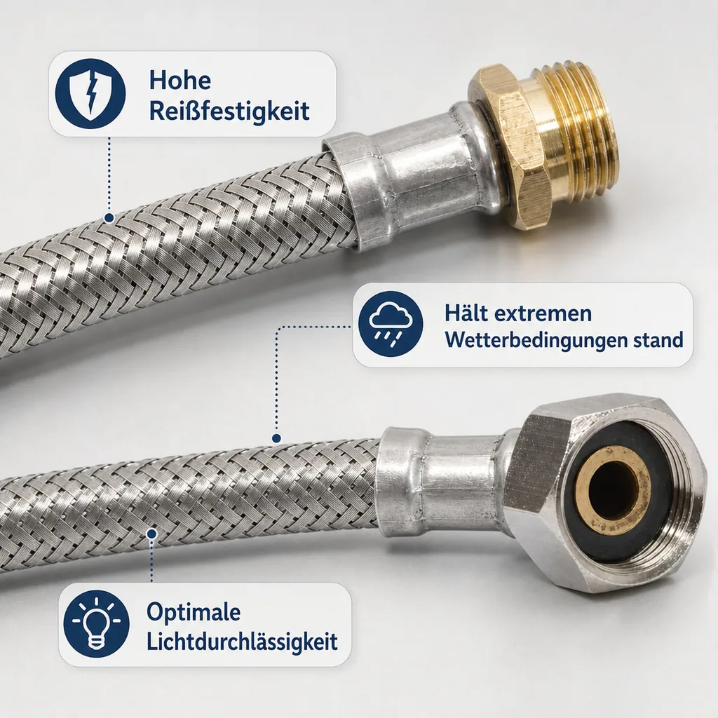 Panzerschlauch 3/8, Flexschlauch, DN8, 1000mm, Edelstahlumflechtung, DVGW