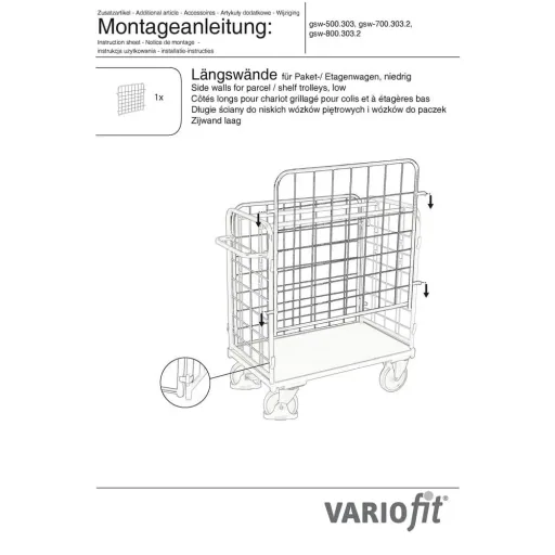 Etagenwagen Zubehör, Gitterwand, Zusatzgitter, 850x500 mm, Typ S