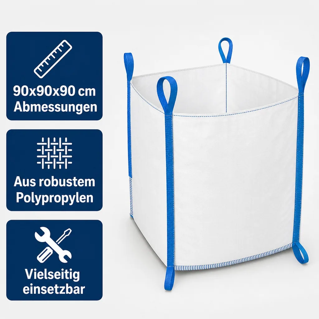 Big Bag 1000kg, 90x90x90 cm, 3er Set, offen, Schüttgut