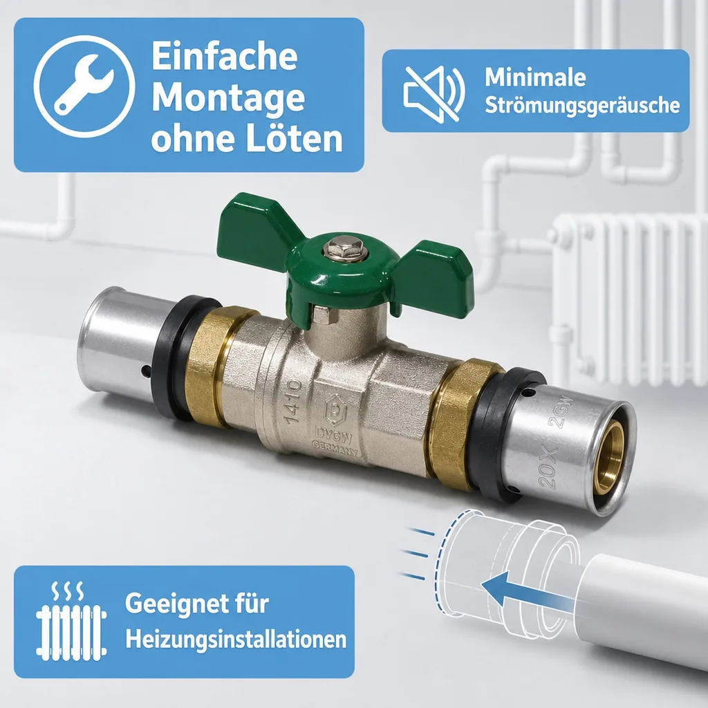 Pressfitting Kugelhahn, Kugelhahn 20mm, grün, Flügelgriff