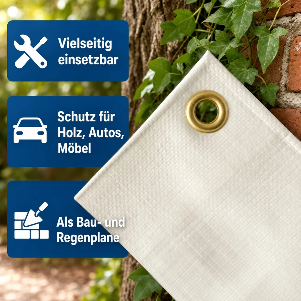 Abdeckplane 280 g/m², 3x4m (12m²), wasserdicht, reißfest, weiß