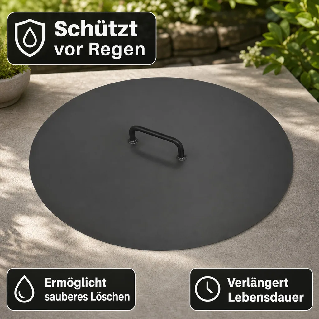Feuerschalenabdeckung 80,5 cm, Feuerschalen Deckel, Naturstahl