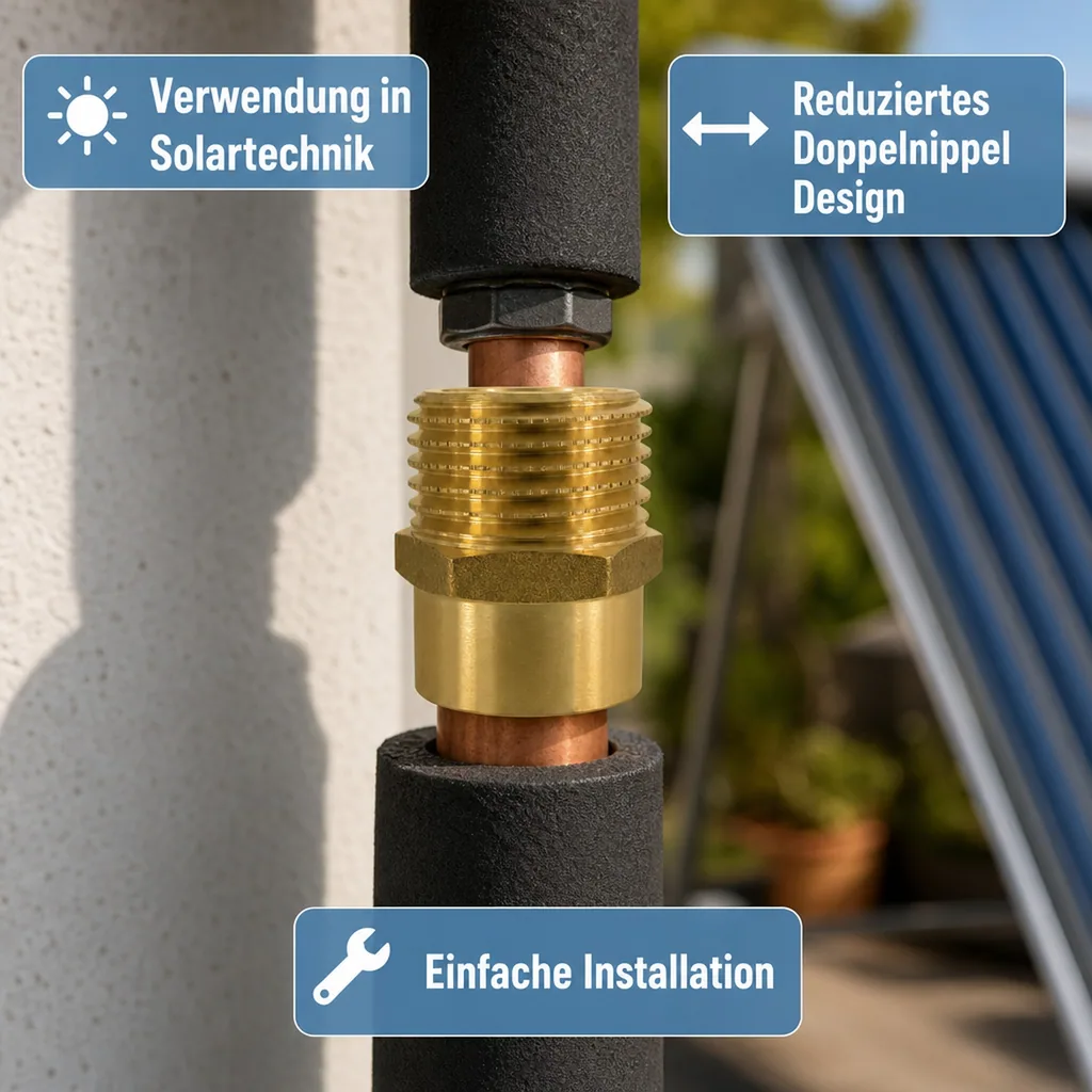Messing Fitting, Doppelnippel reduziert, 1 1/2" IG x 2" AG