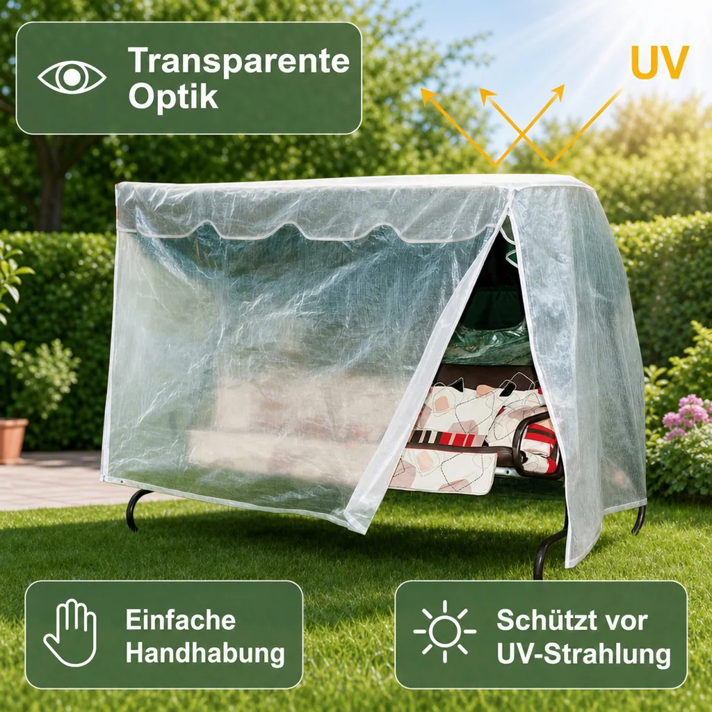 Hollywoodschaukel Schutzhülle, Transparent, Abdeckplane 210x150x139cm