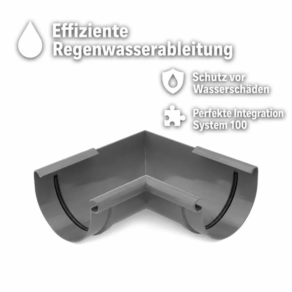 Regenrinne Ecke graphit, Eckstück Innen 90°, System 100