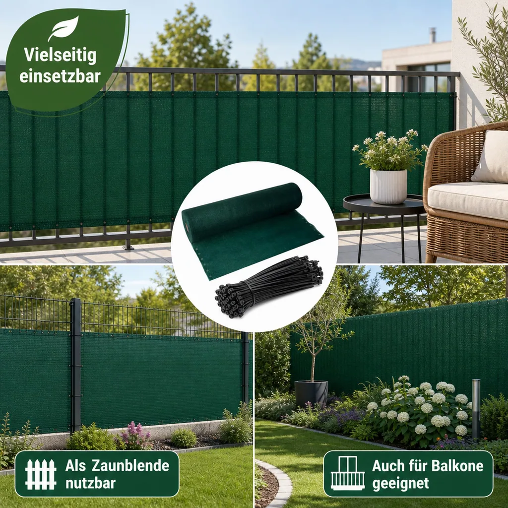Sichtschutznetz, Windschutznetz, 1,2x10m, Gartenzaun, inkl. Kabelbinder & Befestigung