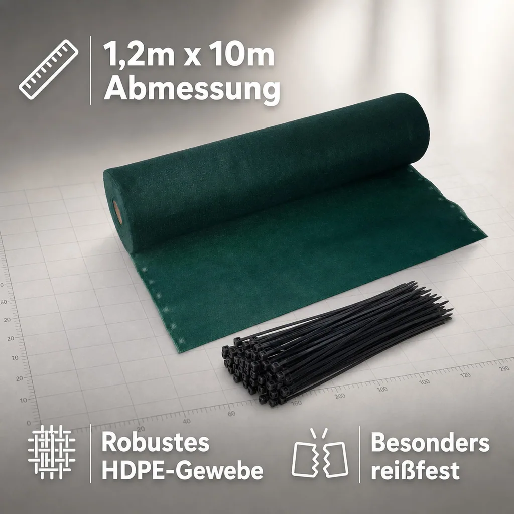Sichtschutznetz, Windschutznetz, 1,2x10m, Gartenzaun, inkl. Kabelbinder & Befestigung