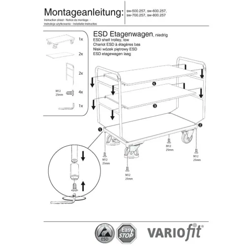 ESD Etagenwagen, 3 Böden, Typ XL, EasySTOP