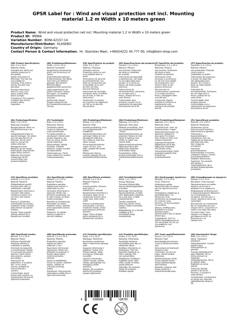 Sichtschutznetz, Windschutznetz, 1,2x10m, inkl. Befestigung, grüne Kordel