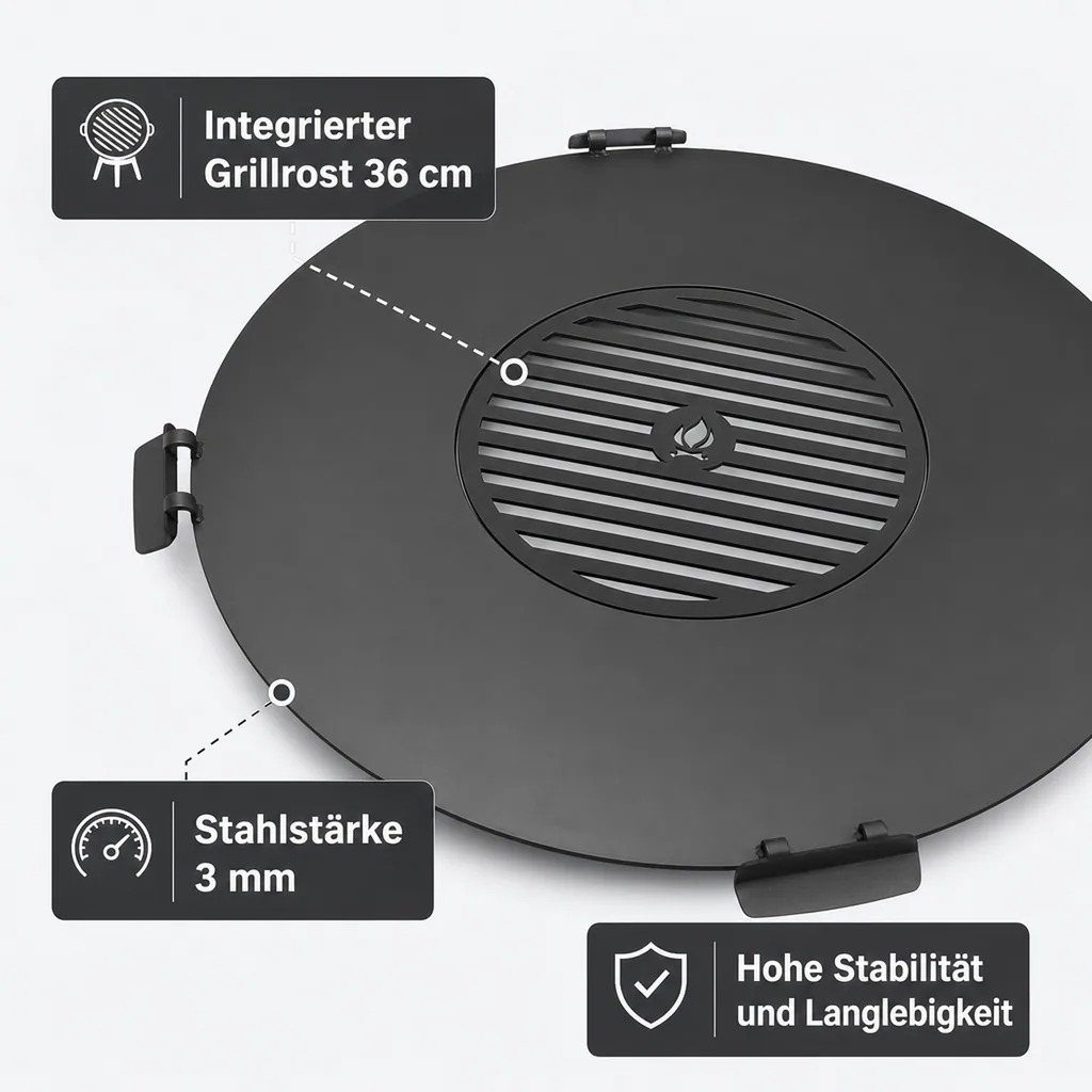 Grillplatte Feuerschale, Stahl, 78 cm, mit Grillrost 36cm
