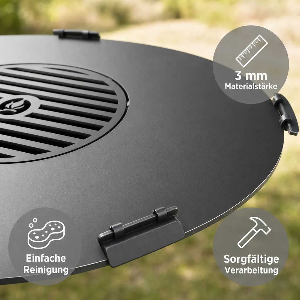 Grillplatte Feuerschale, Grillrost, Naturstahl, 82cm