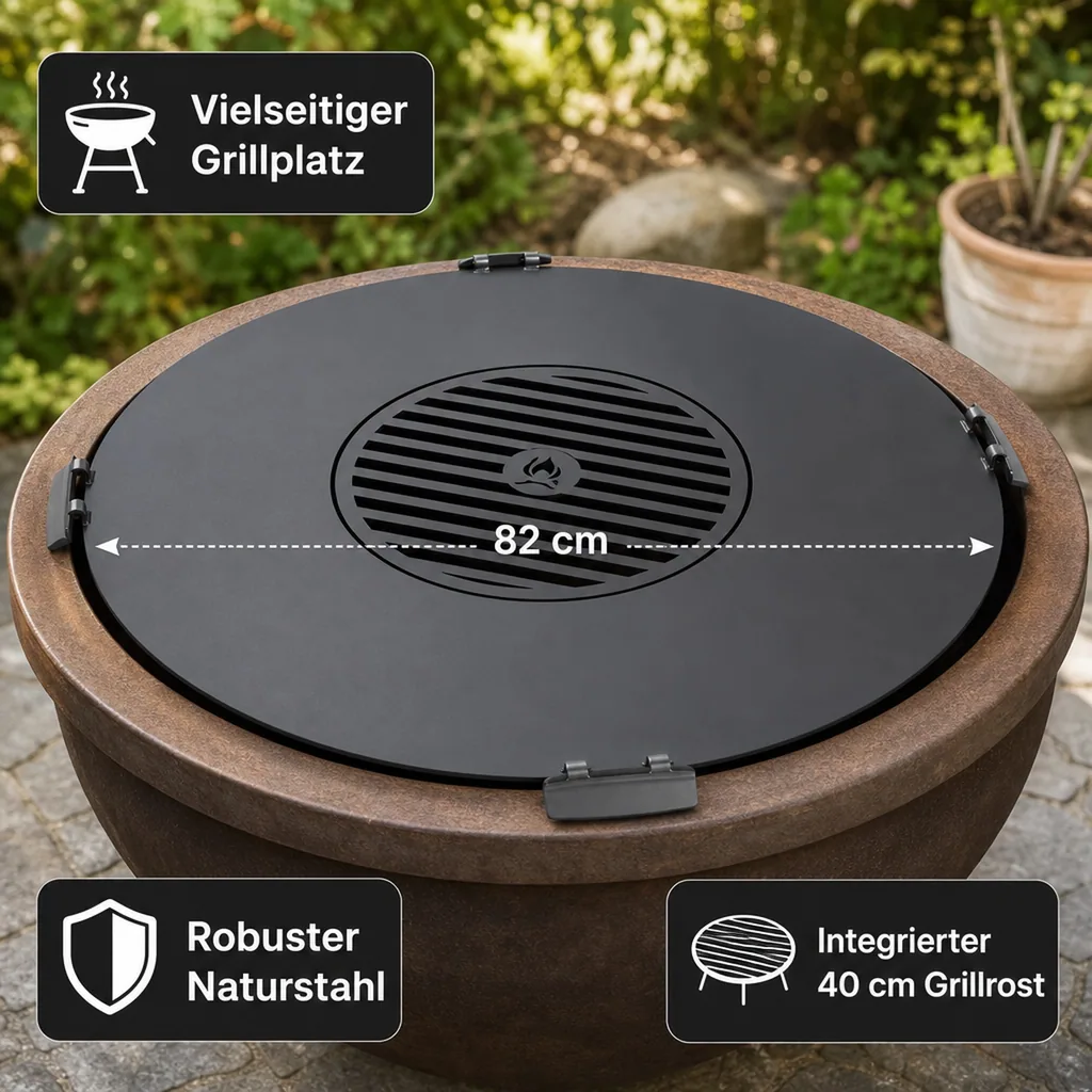 Grillplatte Feuerschale, Grillrost, Naturstahl, 82cm