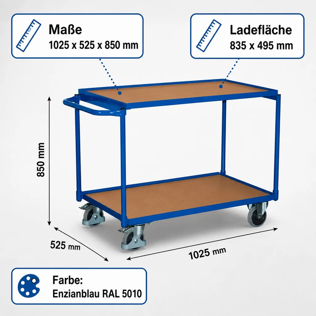 Tischwagen 250 kg, 2 Ladeflächen, Werkstattwagen