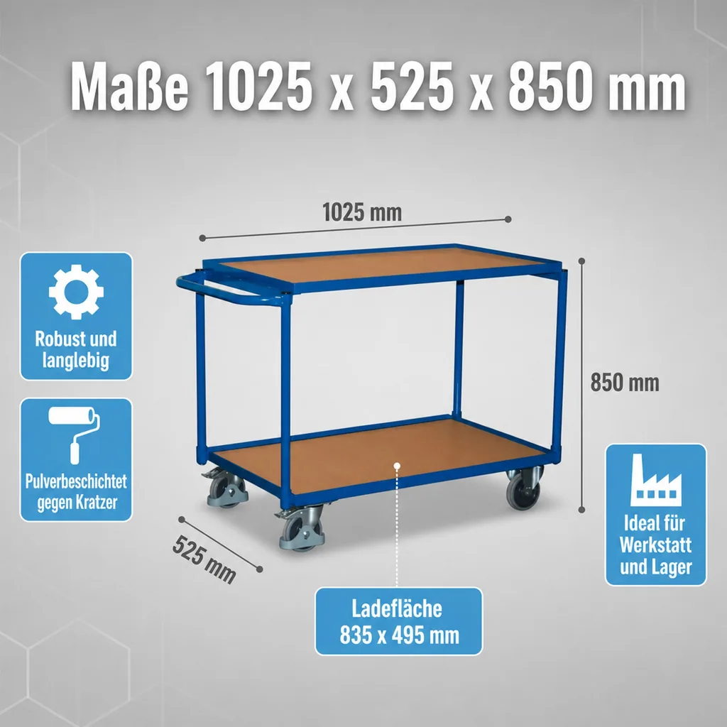 Tischwagen 250 kg, 2 Ladeflächen, Werkstattwagen