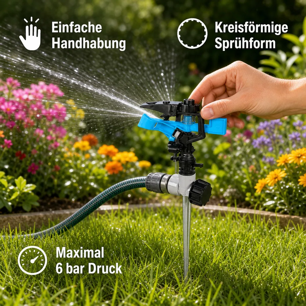 Gartenbewässerung, Impulsregner, Erdspieß Regner, Einstellbar, 360°