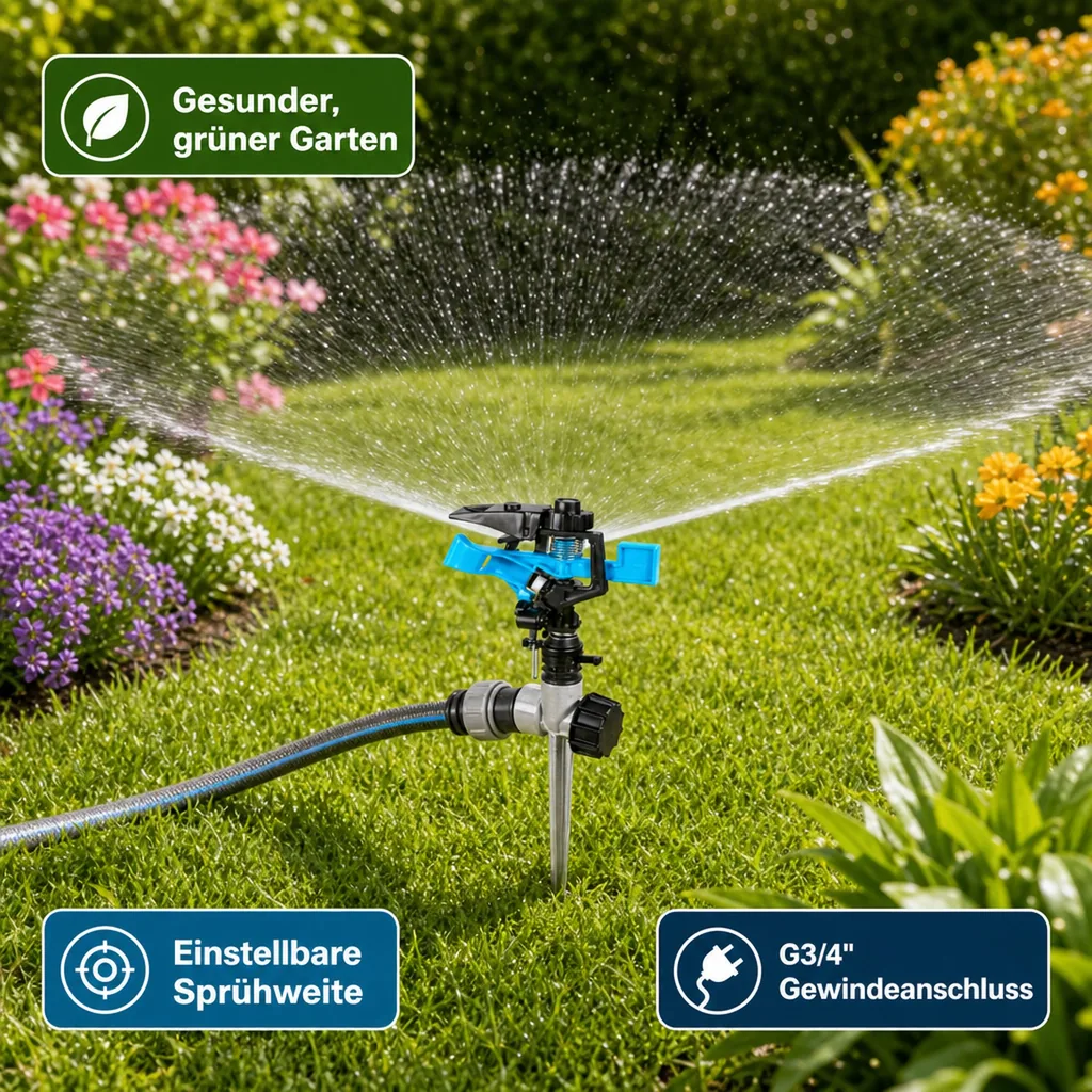 Gartenbewässerung, Impulsregner, Erdspieß Regner, Einstellbar, 360°