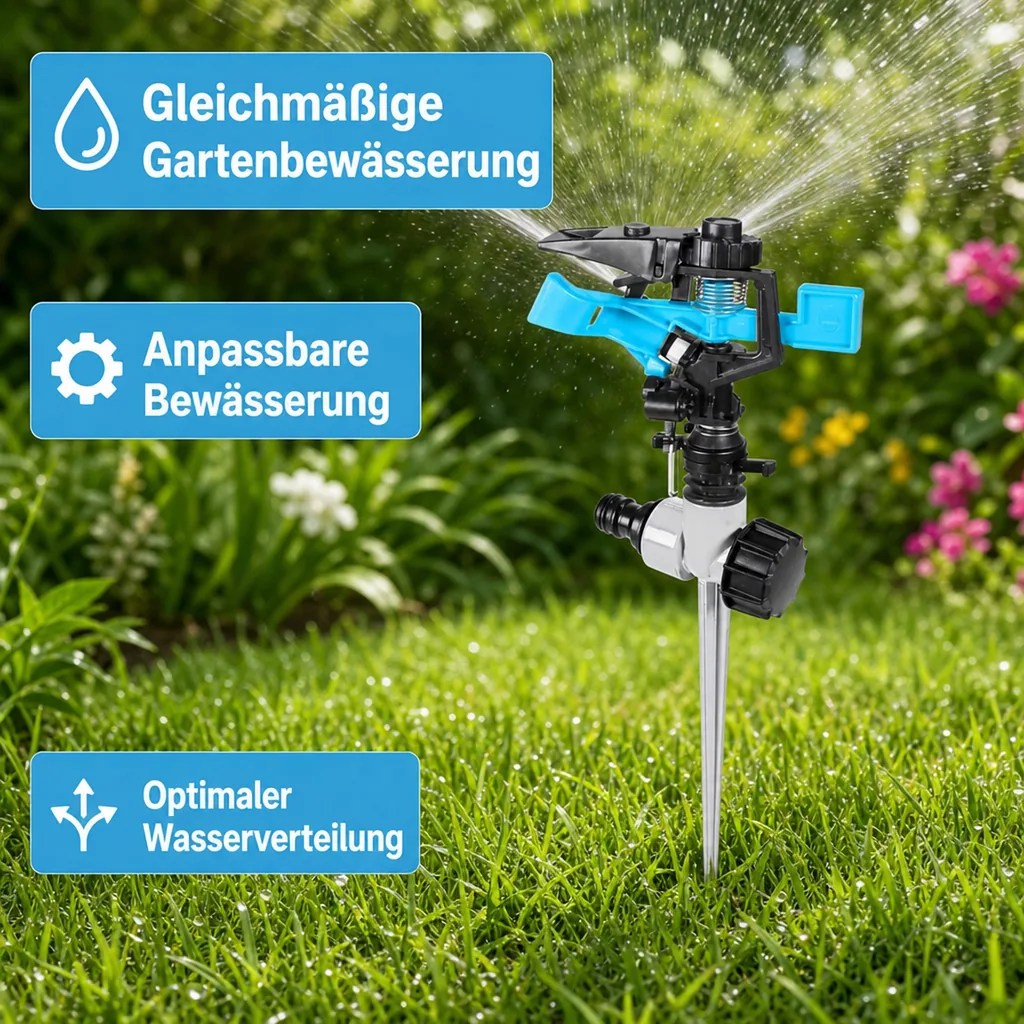 Gartenbewässerung, Impulsregner, Erdspieß Regner, Einstellbar, 360°