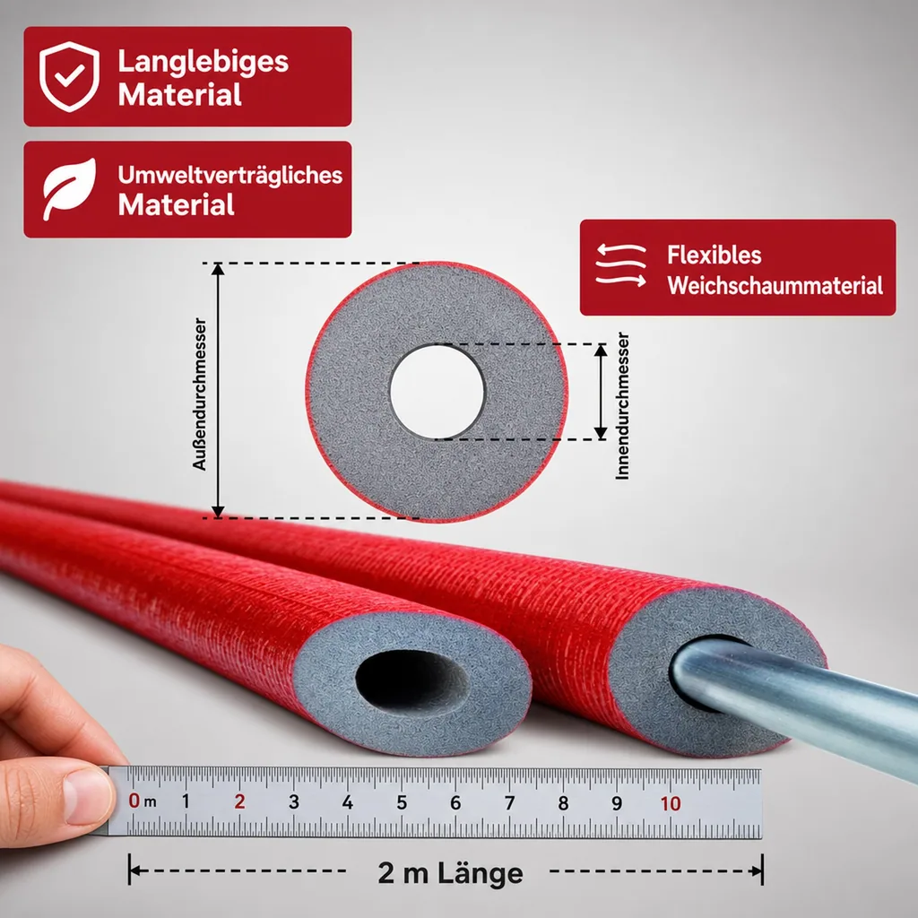 Rohrisolierung, Heizungsrohrisolierung, 2m Stange, grau, flexibel,GEG konform