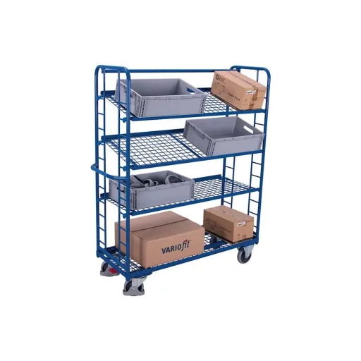 Etagenwagen mit 4 Drahtgitterböden pulverbeschichtet 400 kg Typ L + EasySTOP