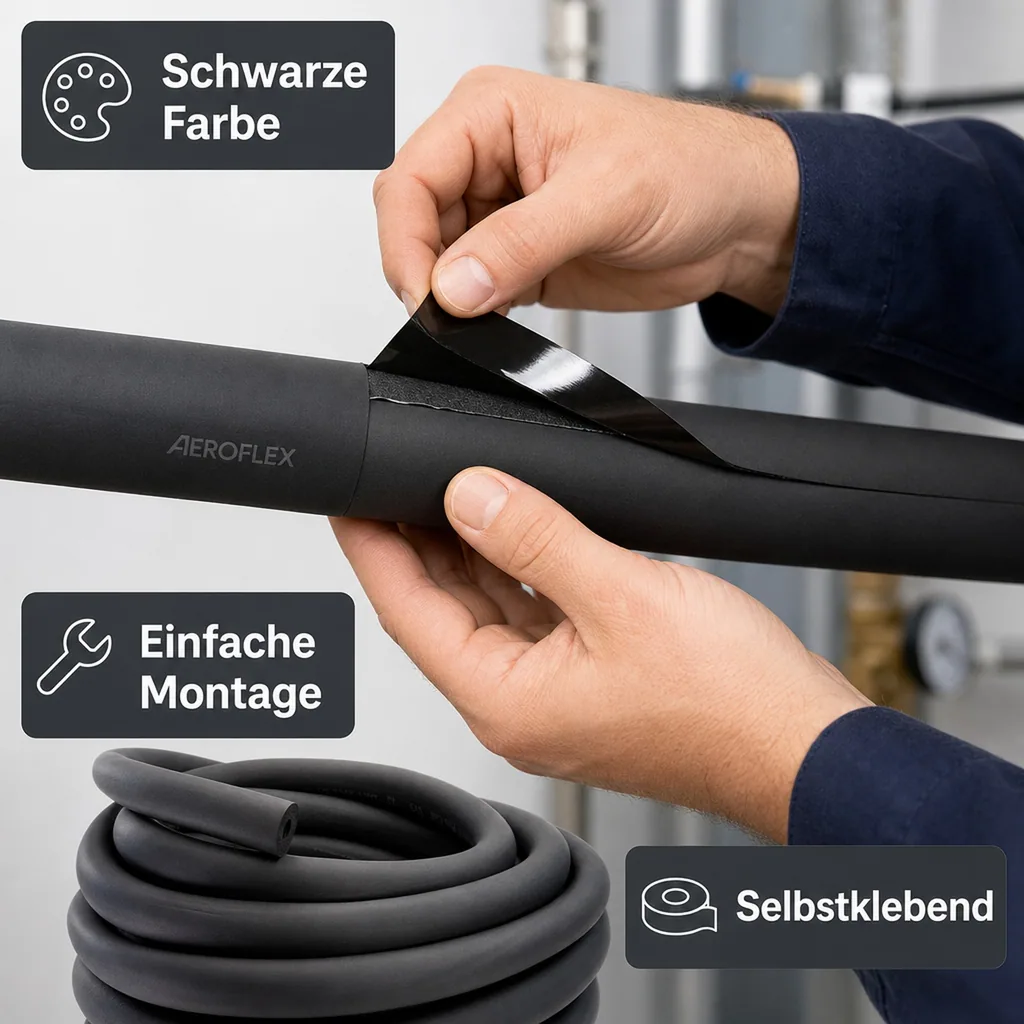 AEROFLEX® SH COIL Rohrisolierung, Rohrdämmung - Endlos, Selbstklebend, Flexibler Dämmstoff aus Geschlossenzelligem Schaum Kautschukbasis, Schwarz - 22 x 10 mm/22m