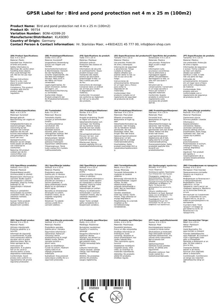 Teichschutznetz 4x25m, 100m², engmaschiges Netz