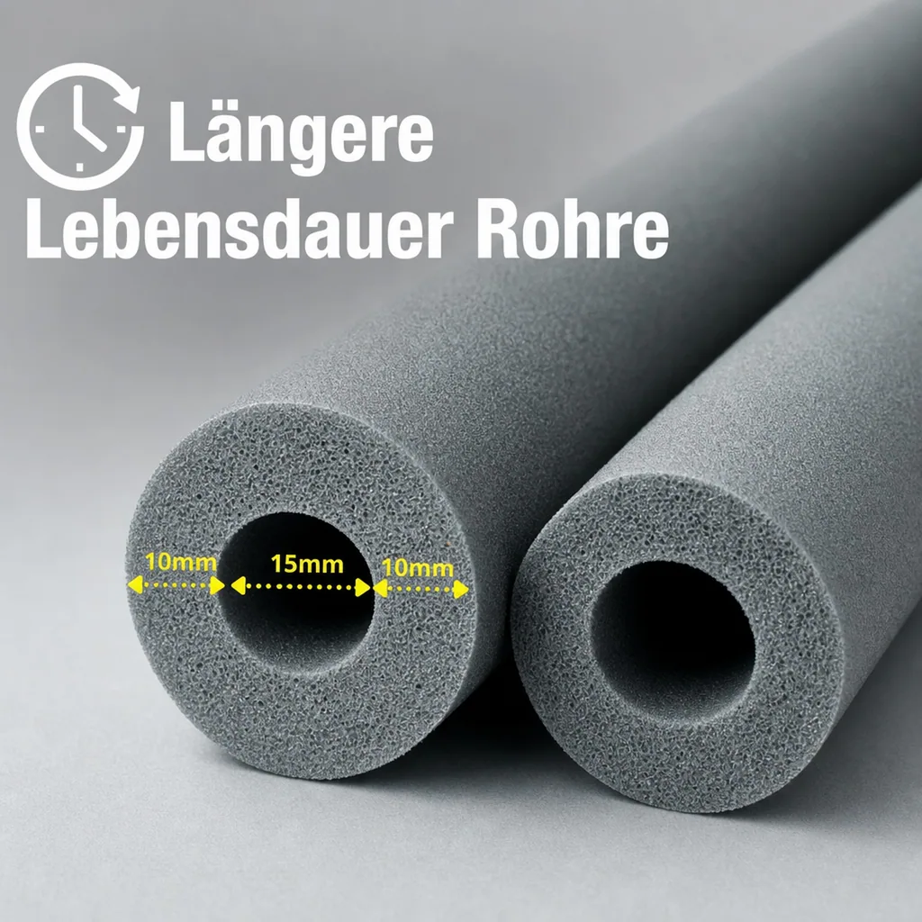 Rohrisolierung, Heizungsrohrisolierung 15mm, 2m Kautschuk, Dämmung 50% GEG