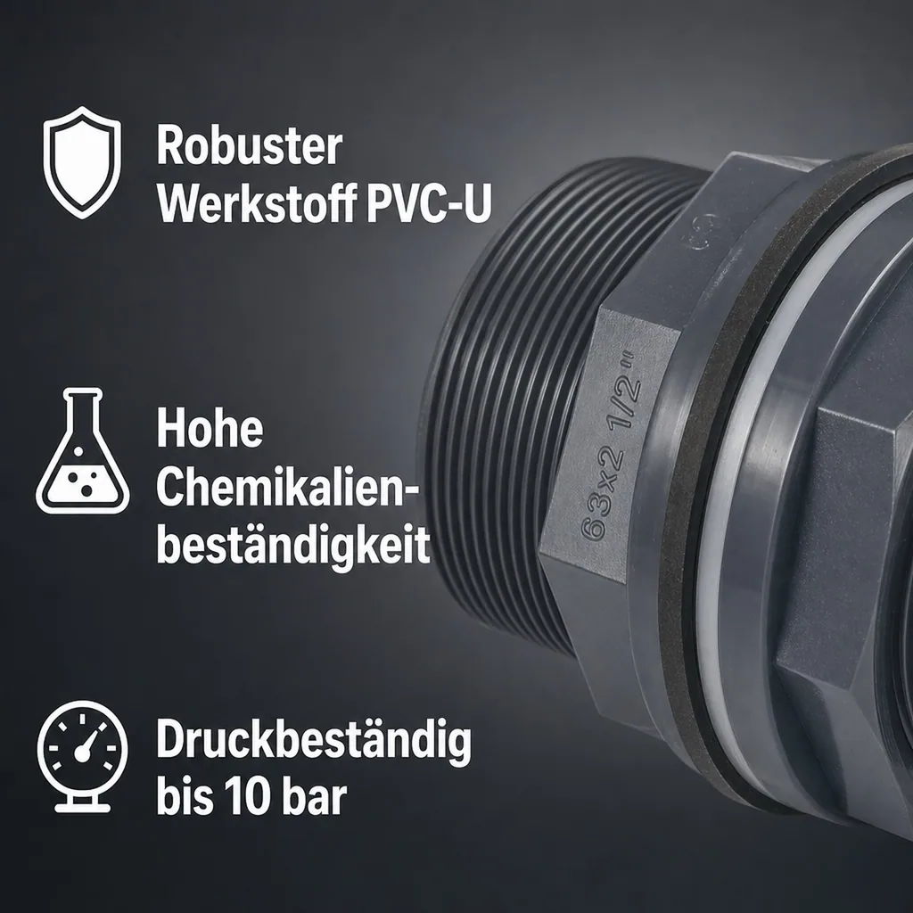 PVC Durchführung, Klebemuffe Außengewinde, 63mm, PN10