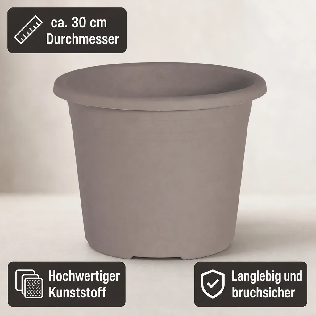 Blumentopf CYLINDRO ca. 30 cm, 9,5 Liter, taupe