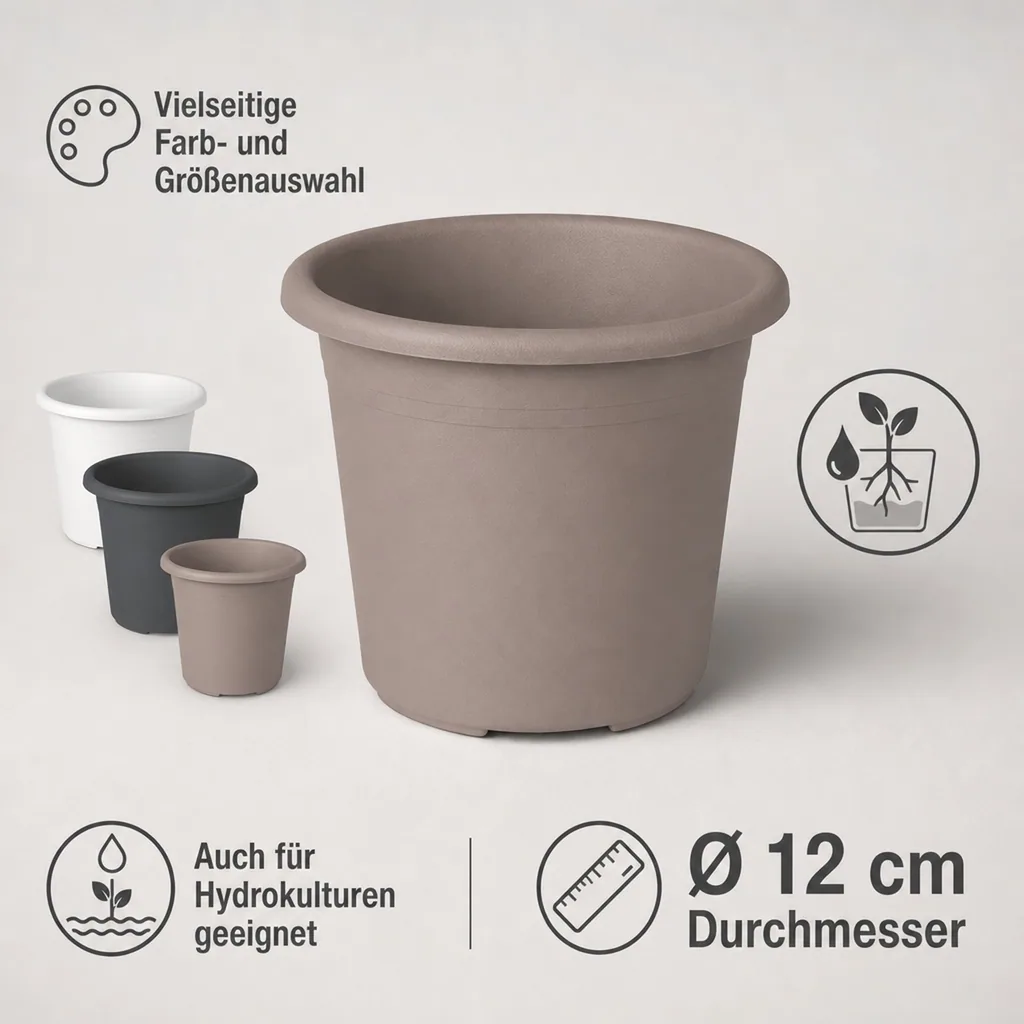 Blumentopf CYLINDRO ca. Ø 12 cm, 0,6 Liter - taupe