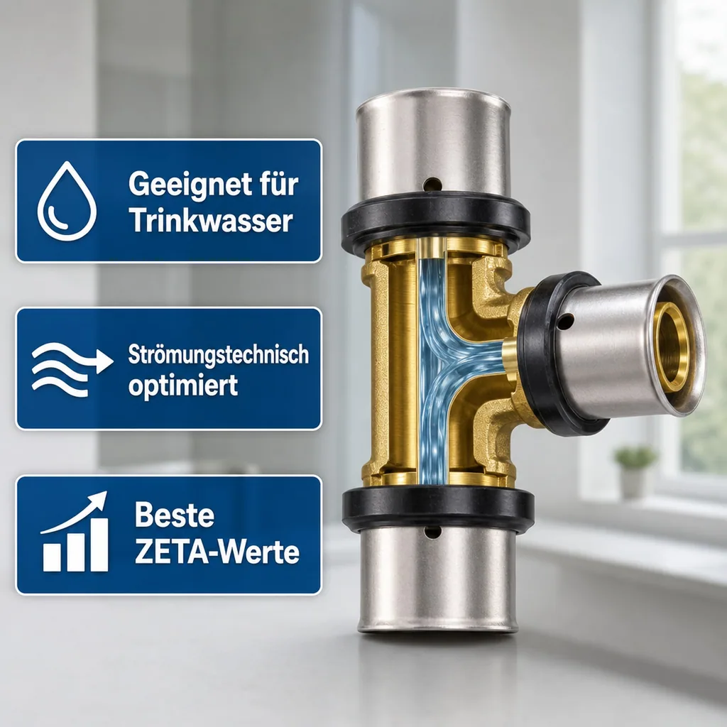 Pressfitting kreuzungsfreies T-Stück 20 x 2 - 20 x 2 - 20 x 2