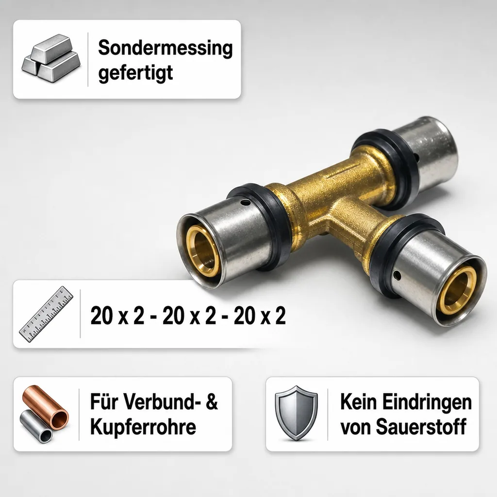 Pressfitting kreuzungsfreies T-Stück 20 x 2 - 20 x 2 - 20 x 2