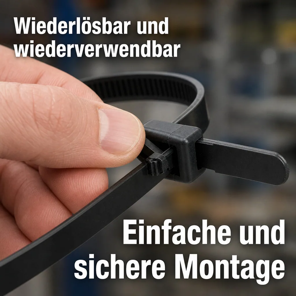 100 Kabelbinder wiederlösbar 300 x 7,6mm schwarz
