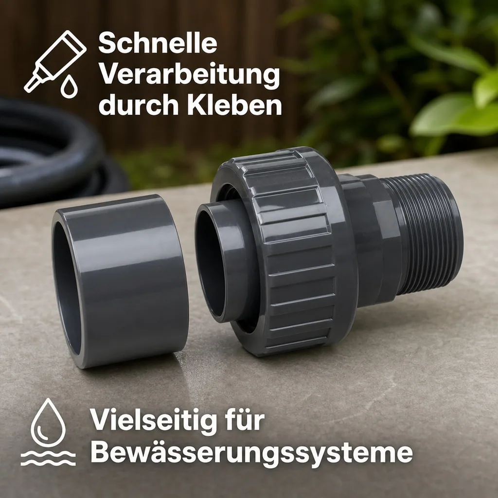 PVC Fittings, Klebemuffe, PVC-U Verschraubung 63mm x 2"