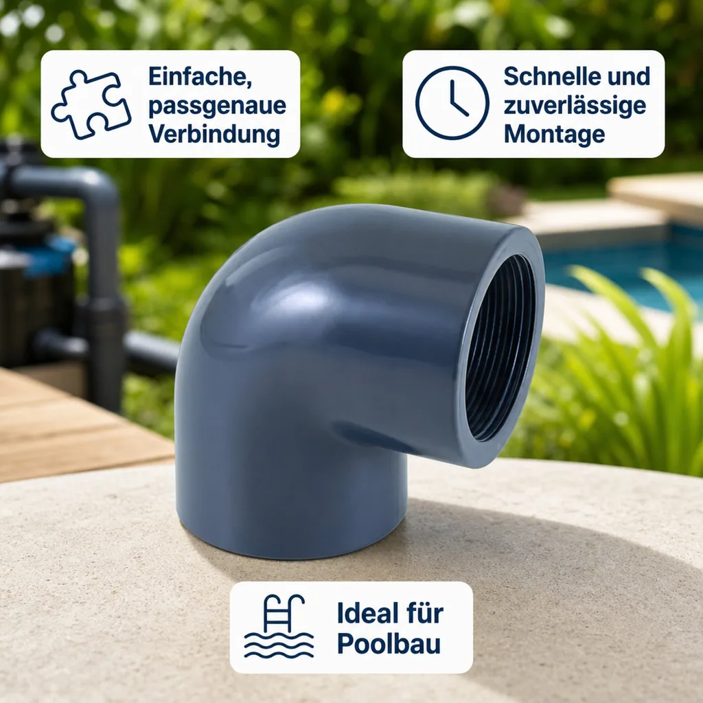 PVC Winkel 90 Grad, PVC-U Winkel, 2 Zoll IG, PN10