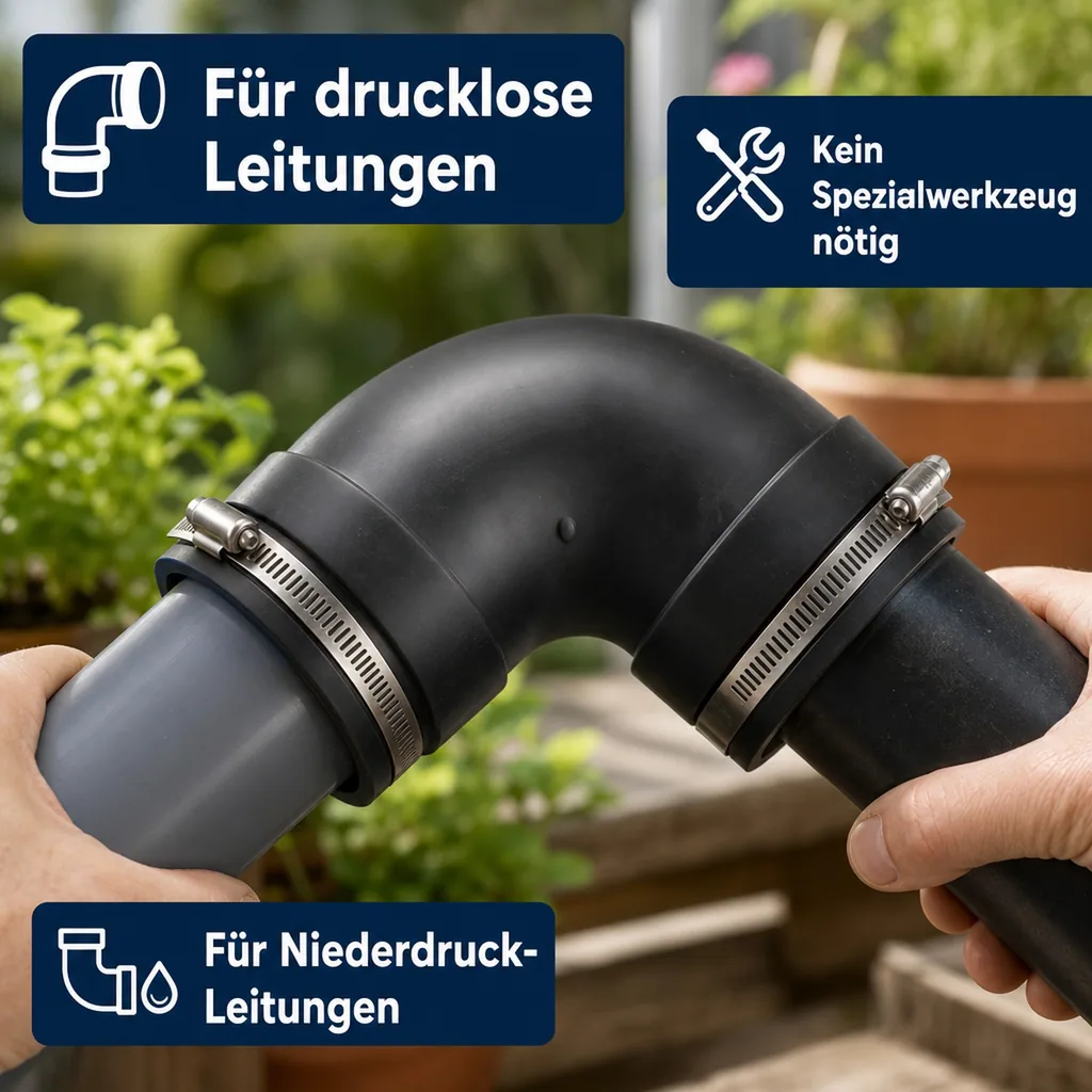 Flexibler Rohrverbinder, PVC Elastomer, Rohrbogen 90mm