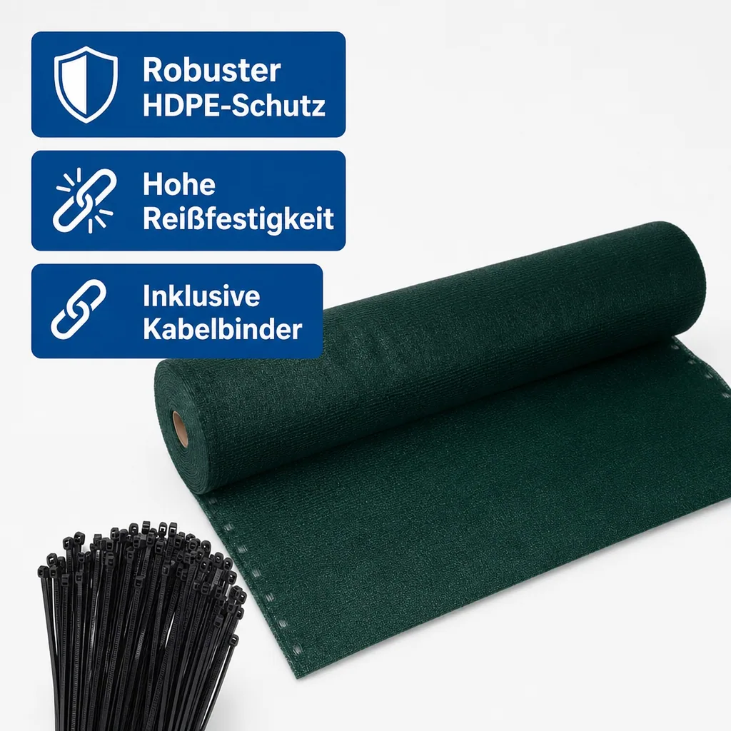 Sichtschutznetz, Windschutznetz, 1,5x10m, inkl. Kabelbinder Set, Gartenzaun Sichtschutz, Windschutz Gewebe