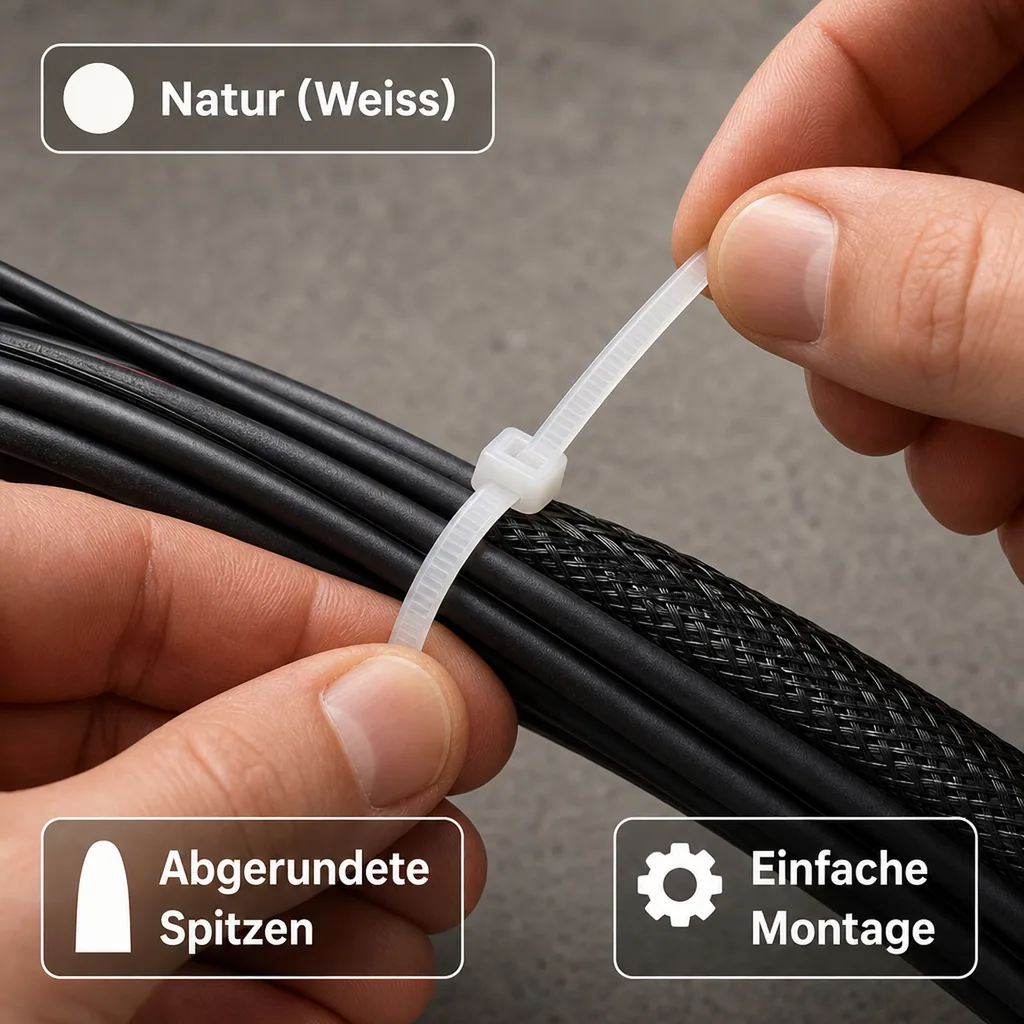 100 Kabelbinder 610x9,0mm Natur (weiss) PA6.6