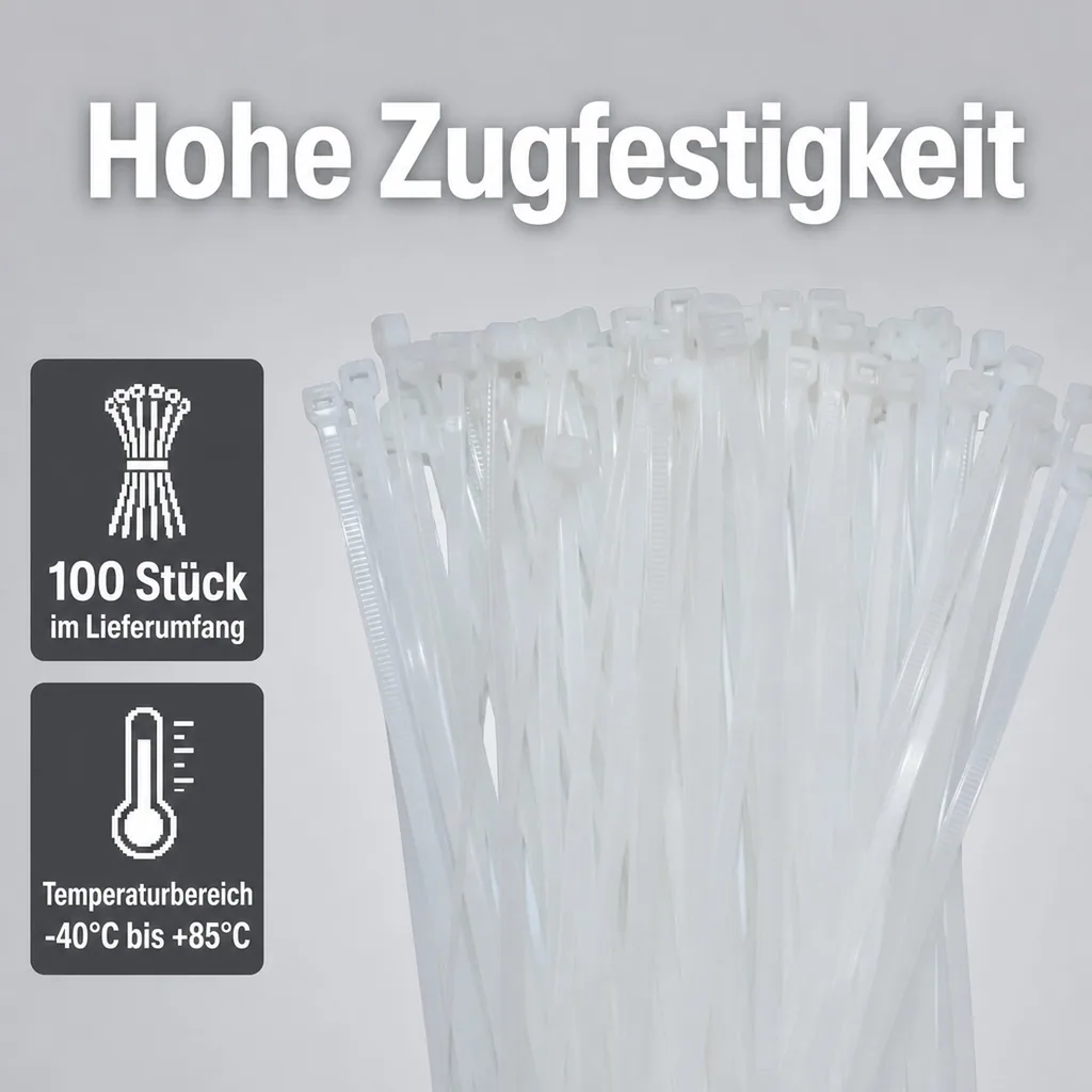 100 Kabelbinder 610x9,0mm Natur (weiss) PA6.6