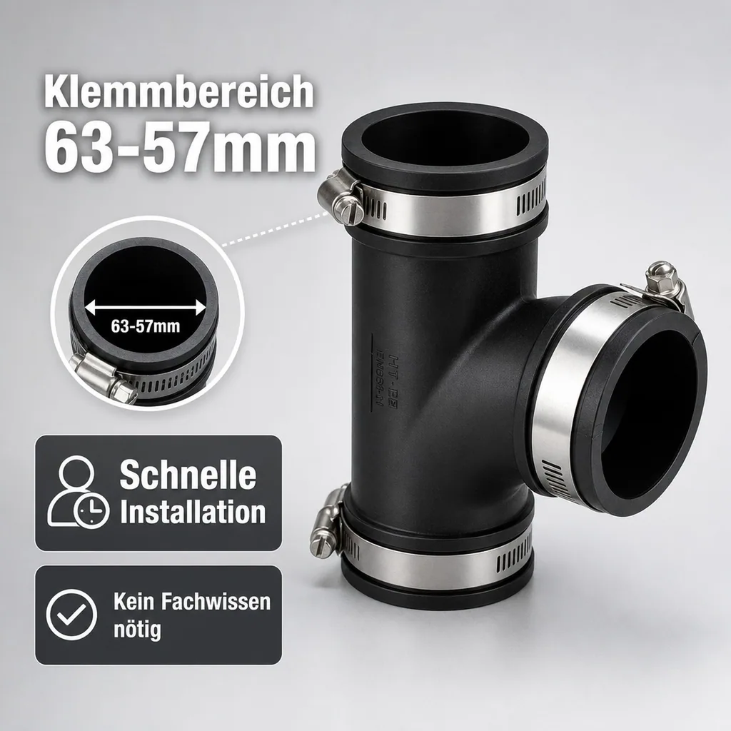 PVC Fittings, T-Stück 2"/63mm, flexible Rohrverbinder, PVC Verbinder