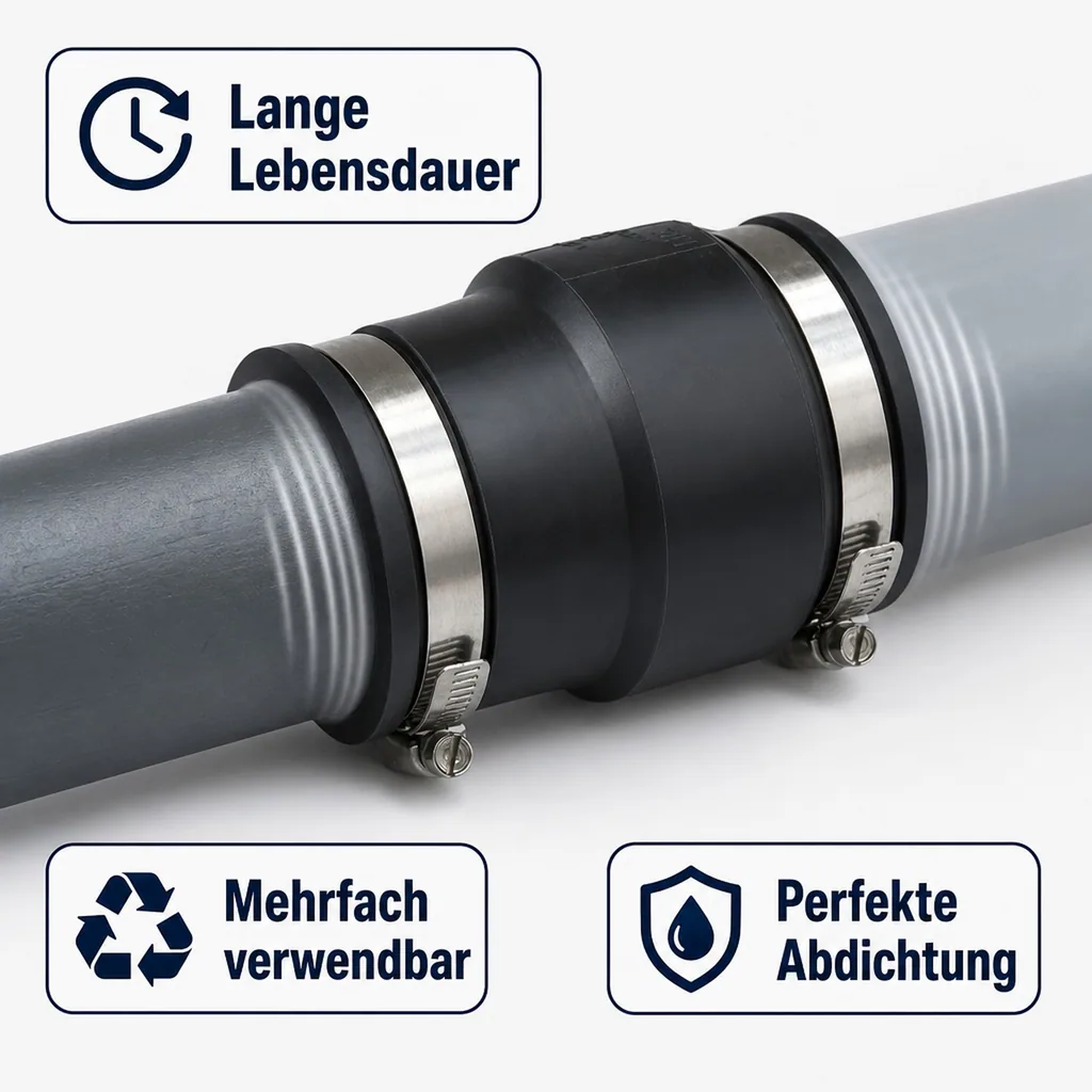 Flexible Rohrkupplung, Reduzierkupplung 3" x 2" / 90 x 63 mm, Flexible Fittings