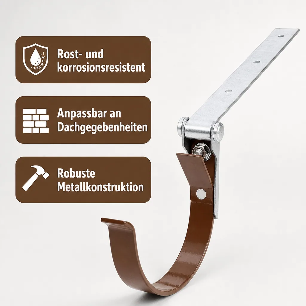 Dachrinnenhalter Metall, Rinneneisen einstellbar, braun, System 125