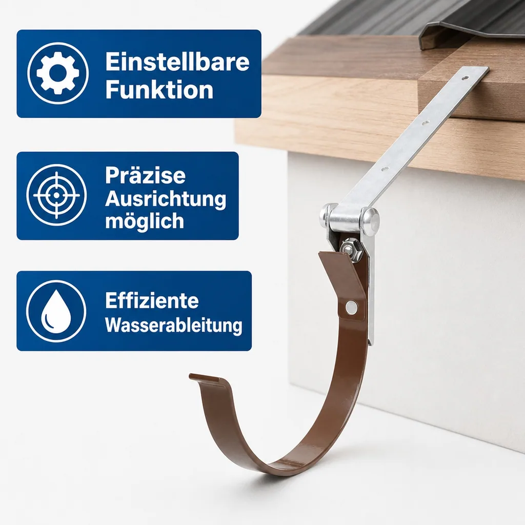 Dachrinnenhalter Metall, Rinneneisen einstellbar, braun, System 125